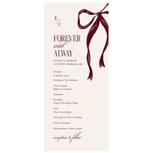 Whimsical Hand Drawn Bow Wedding Programs Burgundy Signature