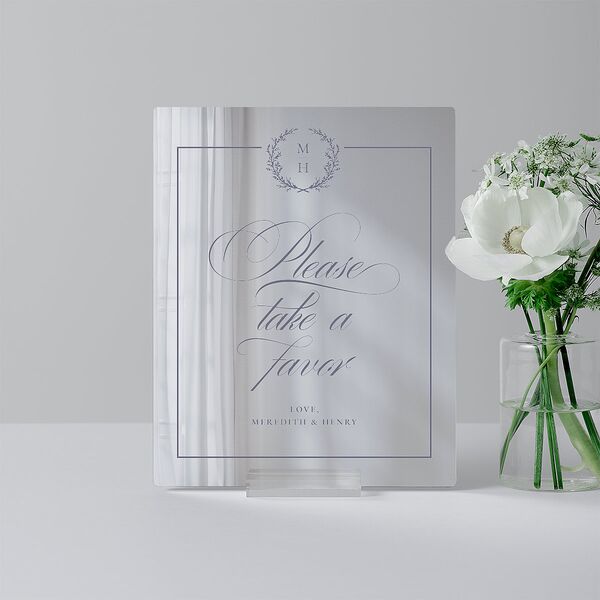 Monogram Branches Botanical Mirrored Acrylic Favor Tabletop Sign X-small Regency Blue Mirrored Acrylic XS Tabletop Favor Standard