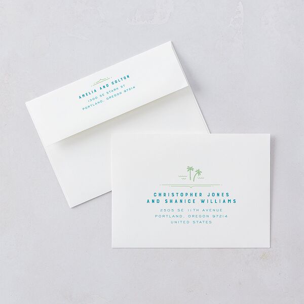 Iconic Beach Wedding Invitations Green Apple Signature Blank No Standard