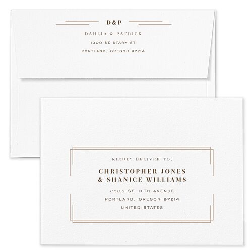 Framed Photo Save The Date Card Envelopes Kraft Champagne Both Recipient and Return Addresses Signature Standard