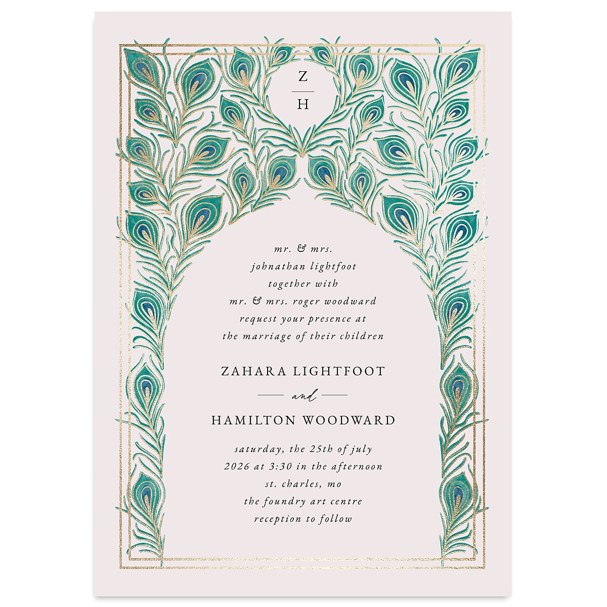 Peacock Nouveau Wedding Invitations