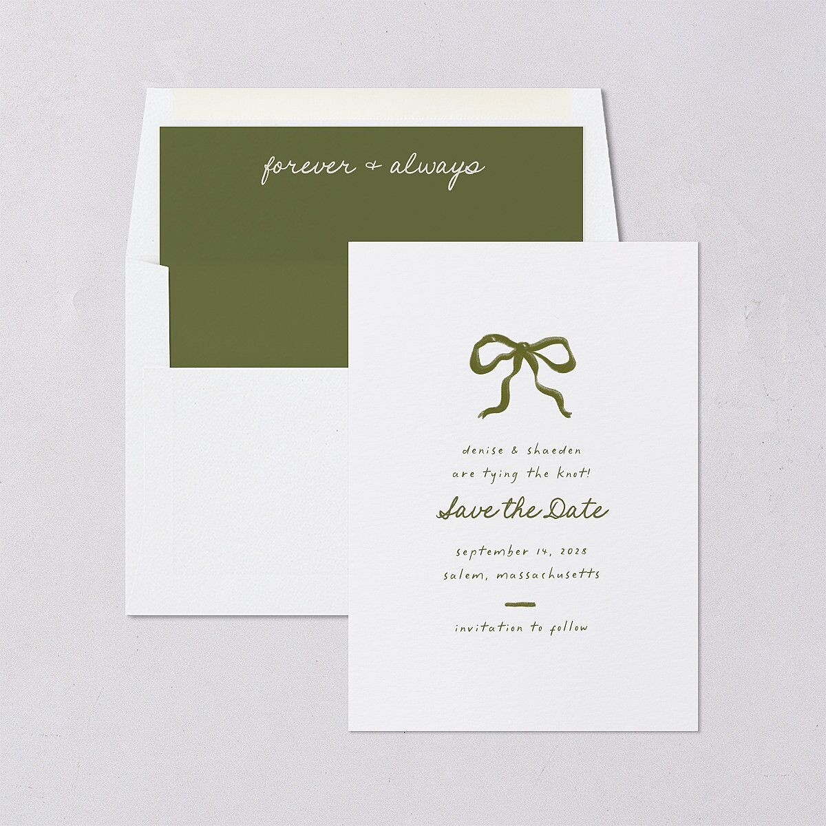 Dainty Bow Save the Date Cards Peridot Signature smooth Blank No Standard