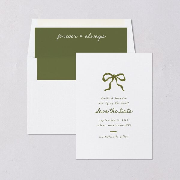 Dainty Bow Save the Date Cards Peridot Signature smooth Blank No Standard