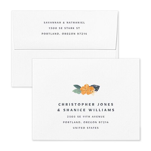 Vintage Hawaiian Island Save the Date Magnet Envelopes White Cinnamon Both Recipient and Return Addresses Signature Standard
