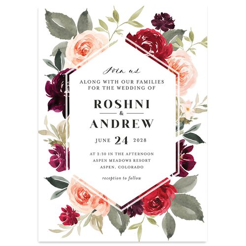 Vibrant Floral Wedding Invitations Deep Claret Signature Blank No