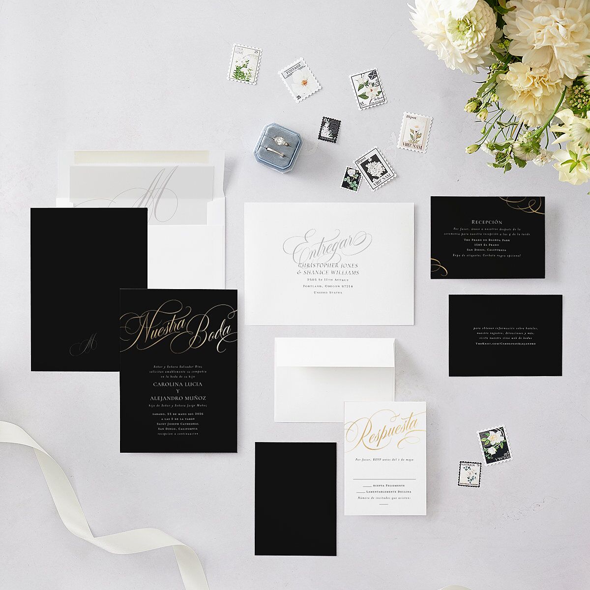 Nuestra Boda Wedding Invitations Gold Charcoal Signature Blank No Standard