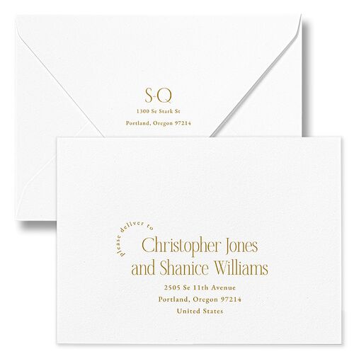 Accent Arches Rehearsal Dinner Invitation Euro Envelopes White Marigold Return Address Luxe Signature