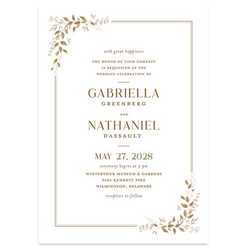 Greenery Frame Wedding Invitations Tan Signature Blank No Standard