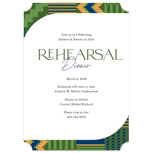 Ankara Print Rehearsal Dinner Invitations Scottish Green Signature Blank Ticket