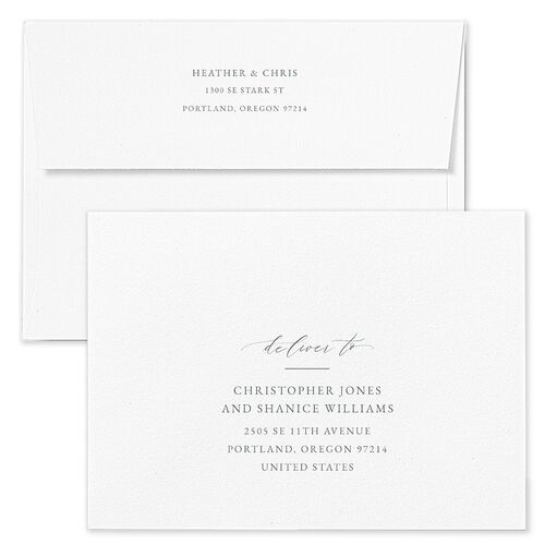 Dusted Calligraphy Rehearsal Dinner Invitation Envelopes White Sea Foam Both Recipient and Return Addresses Signature Standard