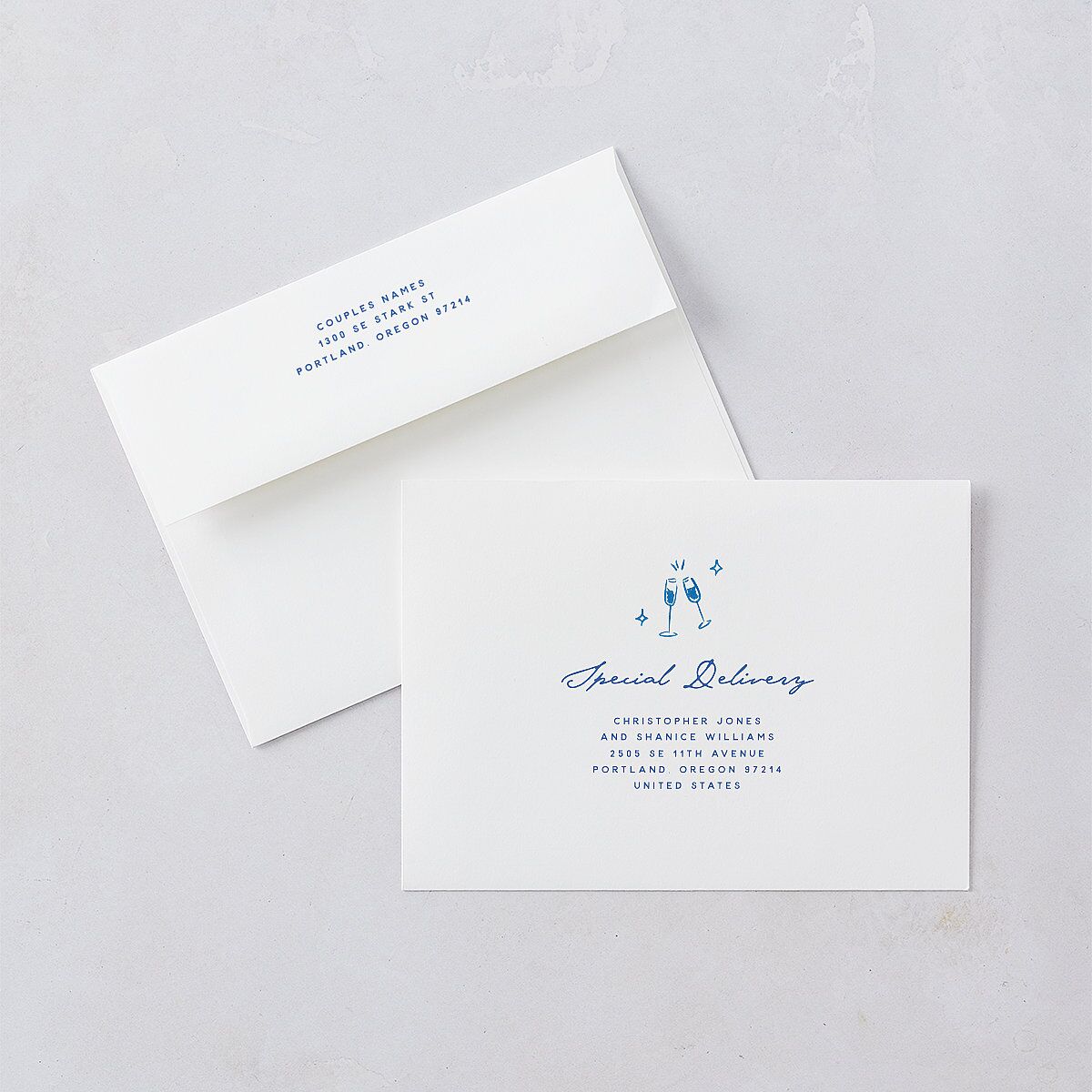 Hand Drawn Cake Wedding Invitations French Blue Signature Blank No