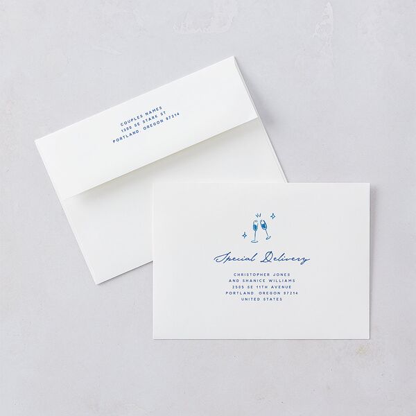 Hand Drawn Cake Wedding Invitations French Blue Signature Blank No