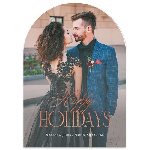 Classic Holiday Foil Holiday Cards Rose Gold Dusty Blue Signature Blank Portrait  Arch