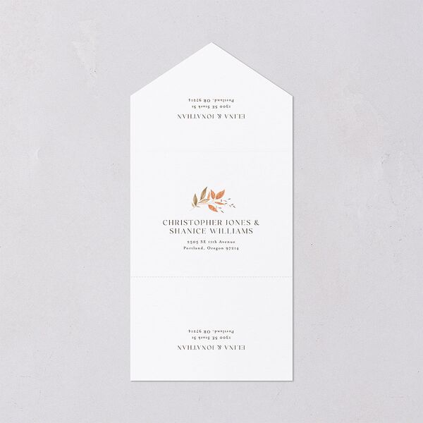 Leafy Rustic Monogram All-in-One Wedding Invitations Raw Sienna Signature Light Both Recipient and Return Addresses No