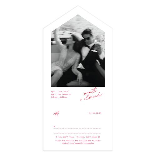 Elegant Sign Off All-in-One Wedding Invitations Crimson Signature Light Both Recipient and Return Addresses No