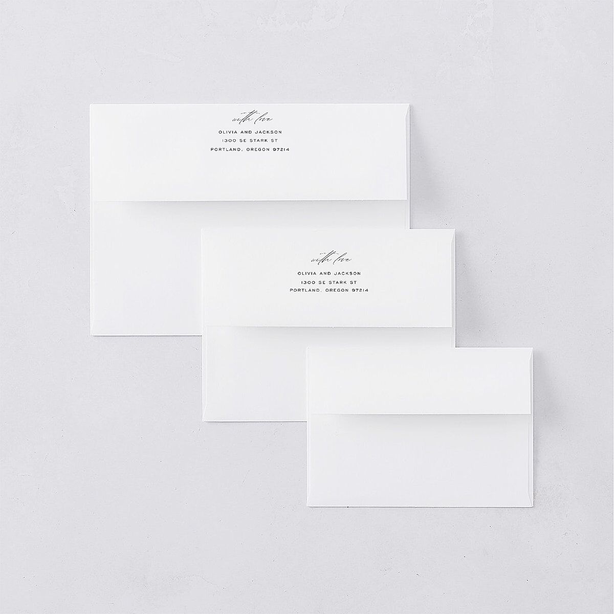 Just Us Wedding Invitation Envelopes White Pure White Both Recipient and Return Addresses Standard Signature