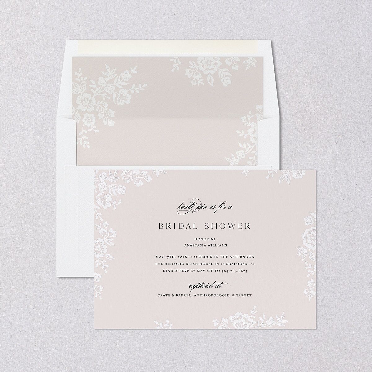 Romantic Lace Bridal Shower Invitations Pure White Signature Blank Standard