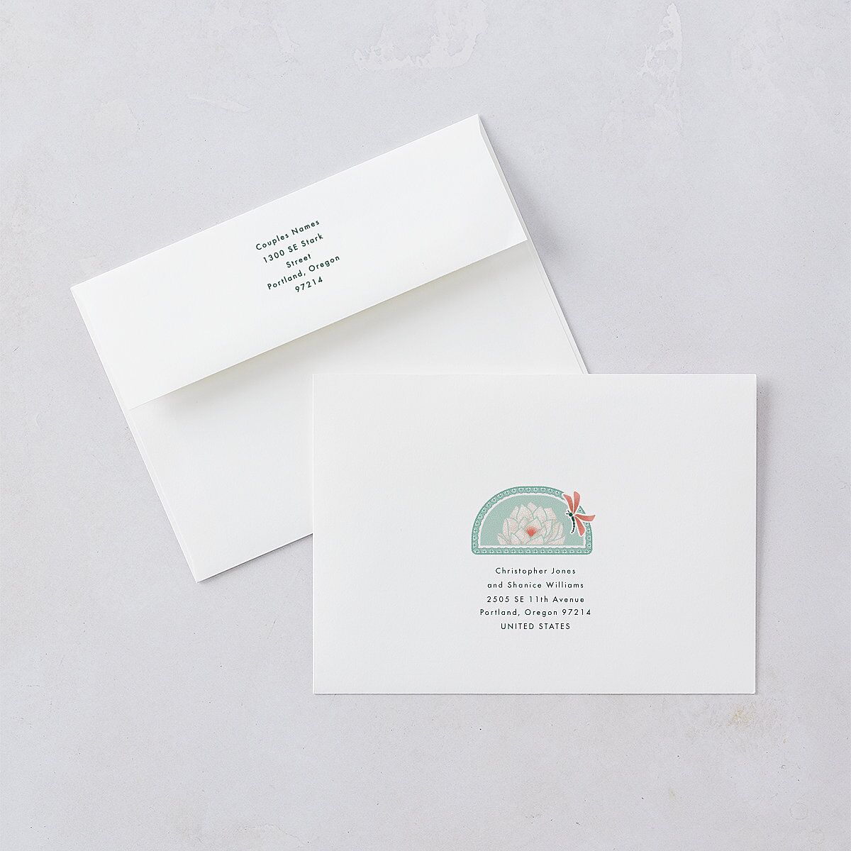 Twilight Pond Bridal Shower Invitation Envelopes White Standard Sky Both Recipient and Return Addresses Signature