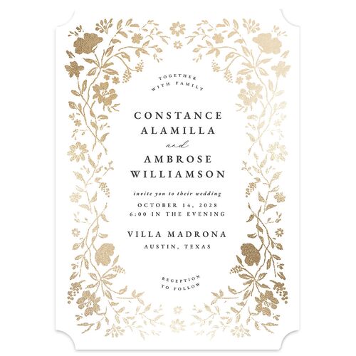 Luxury Wildflower Foil Wedding Invitations Pure White Gold Signature Blank Ticket No