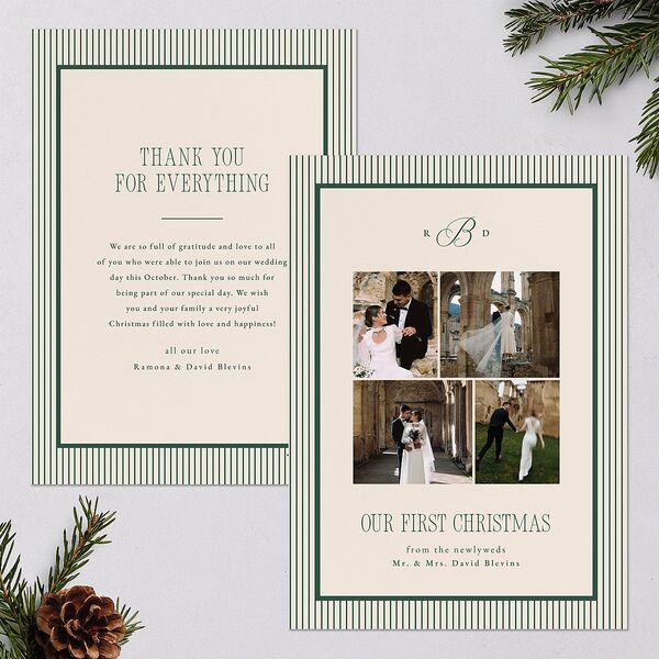 Classic Monogram First Christmas Holiday Cards Dark Emerald Signature Blank Standard