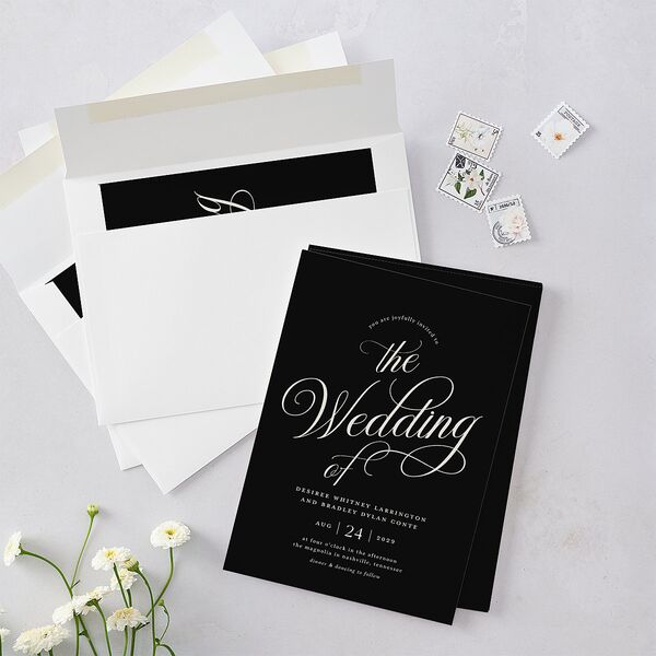 Elegant Hollywood Calligraphy Wedding Invitations Licorice Signature Blank No Standard