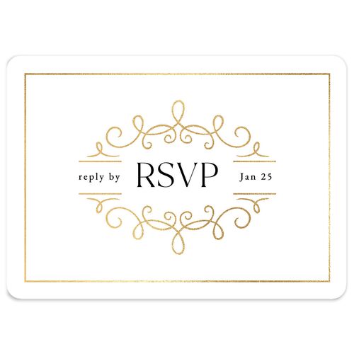 Monogram Flourish Foil Wedding Response Cards Pure White Gold Signature Rounded