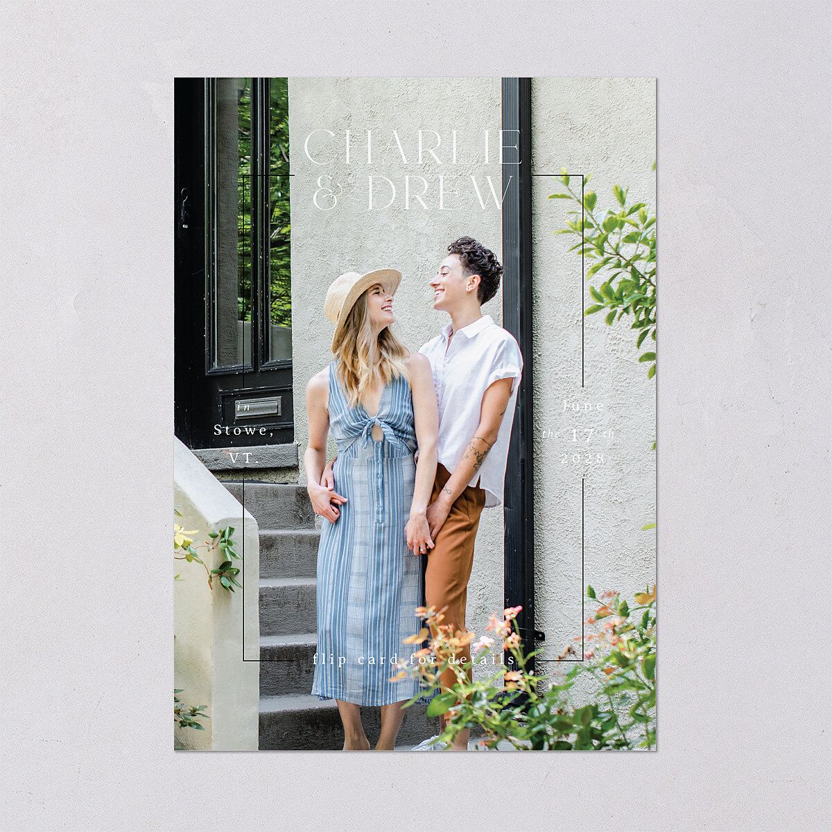 Simple Vine Save the Date Cards Deep Olive Signature smooth Blank No