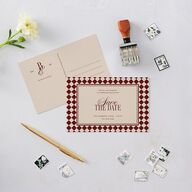 Elegant Diamond Pattern Save the Date Postcards Burgundy