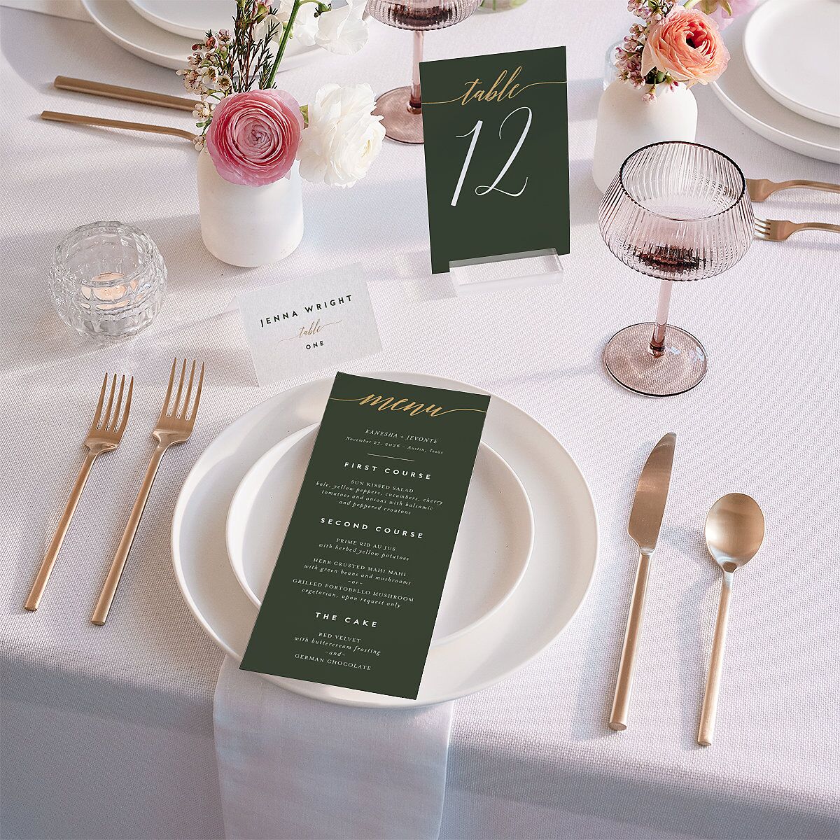 We Do Foil Place Cards Gold Hunter Green Signature