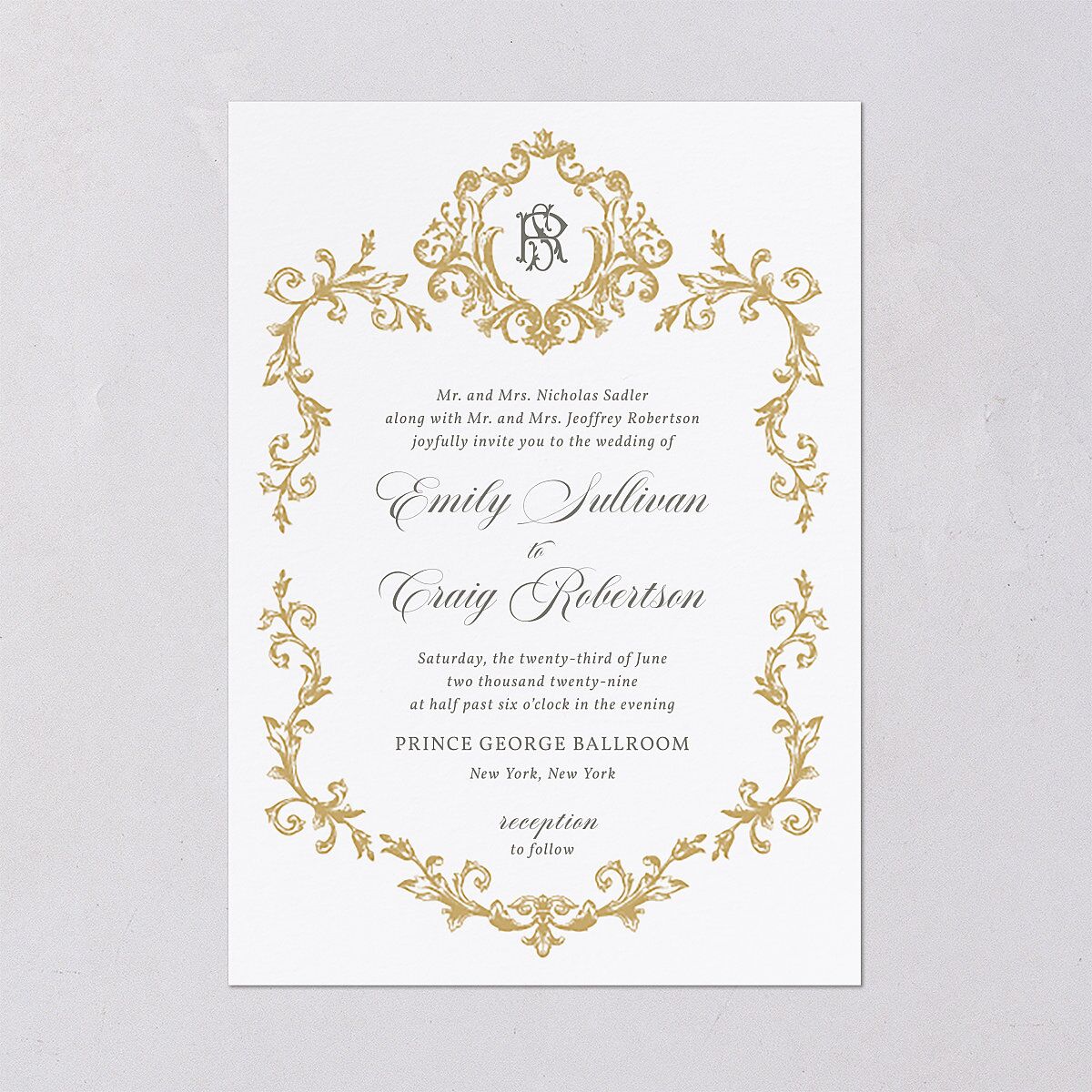 Vintage Regency Monogram Frame Wedding Invitations Pure White Signature Blank No Standard