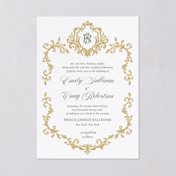Vintage Regency Monogram Frame Wedding Invitations Pure White Signature Blank No Standard