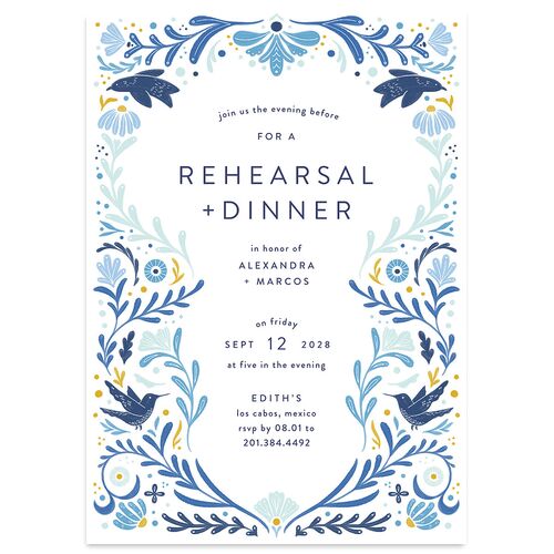 Folk Art Rehearsal Dinner Invitations Sapphire Signature Blank Standard