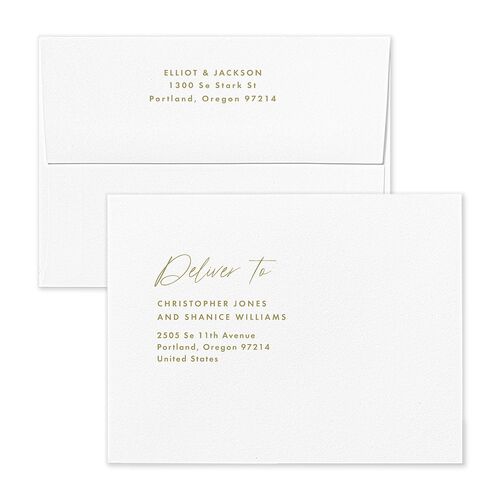 Scripted Arch Save the Date Petite Card Envelopes Linen Rose Both Recipient and Return Addresses Signature Standard