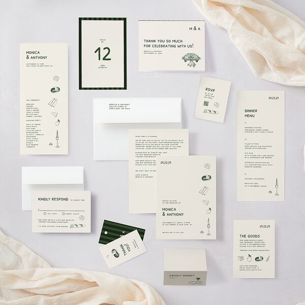 Hand Drawn Recipe Wedding Enclosure Cards Dark Camo Signature Standard