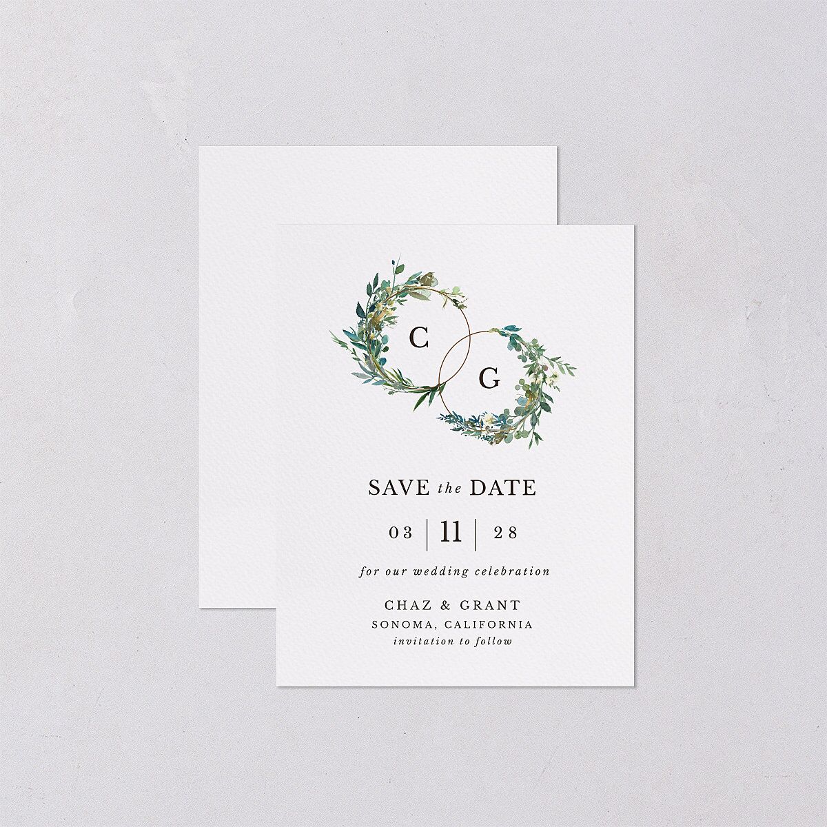 Leafy Hoops Save the Date Petite Cards — view 1