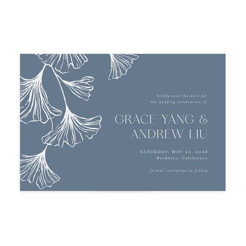Ginkgo Leaves Save the Date Postcards Regency Blue