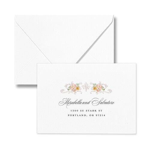 Elegant Floral Regency Response Card Euro Envelopes White Pink Cotton Return Address Luxe