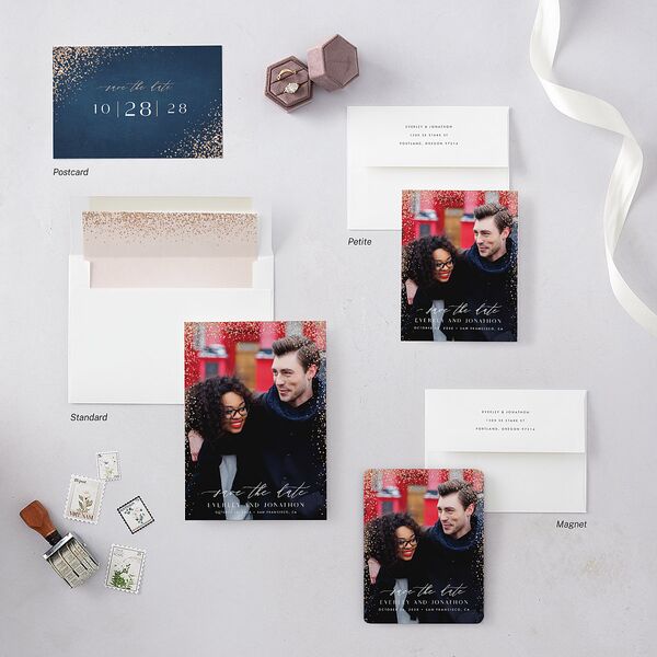 Sparkling Romance Save The Date Cards Moody Blue Signature smooth Blank No Standard