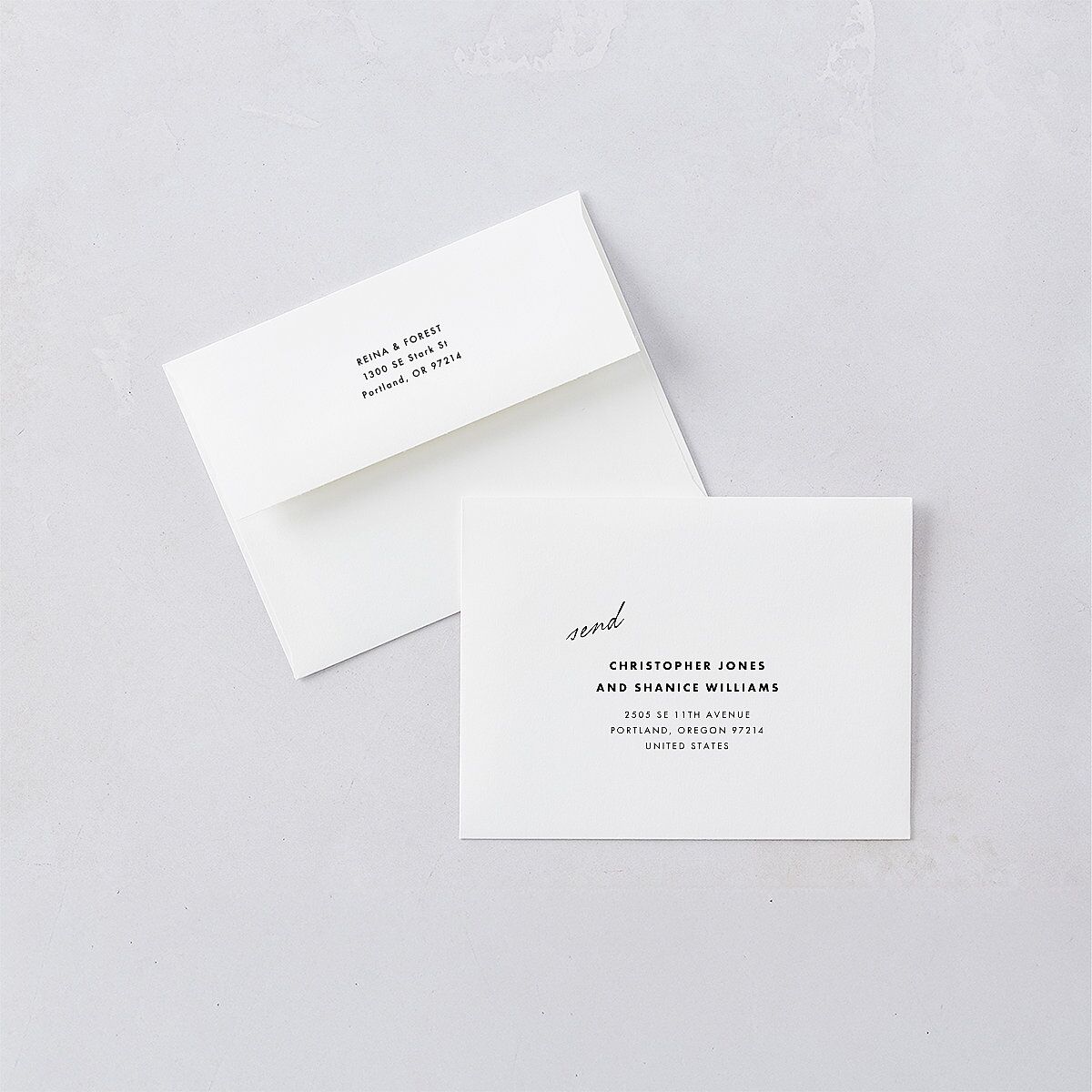 Editorial Film Strip Collage Save the Date Magnet Envelopes Licorice White Both Recipient and Return Addresses Signature Standard