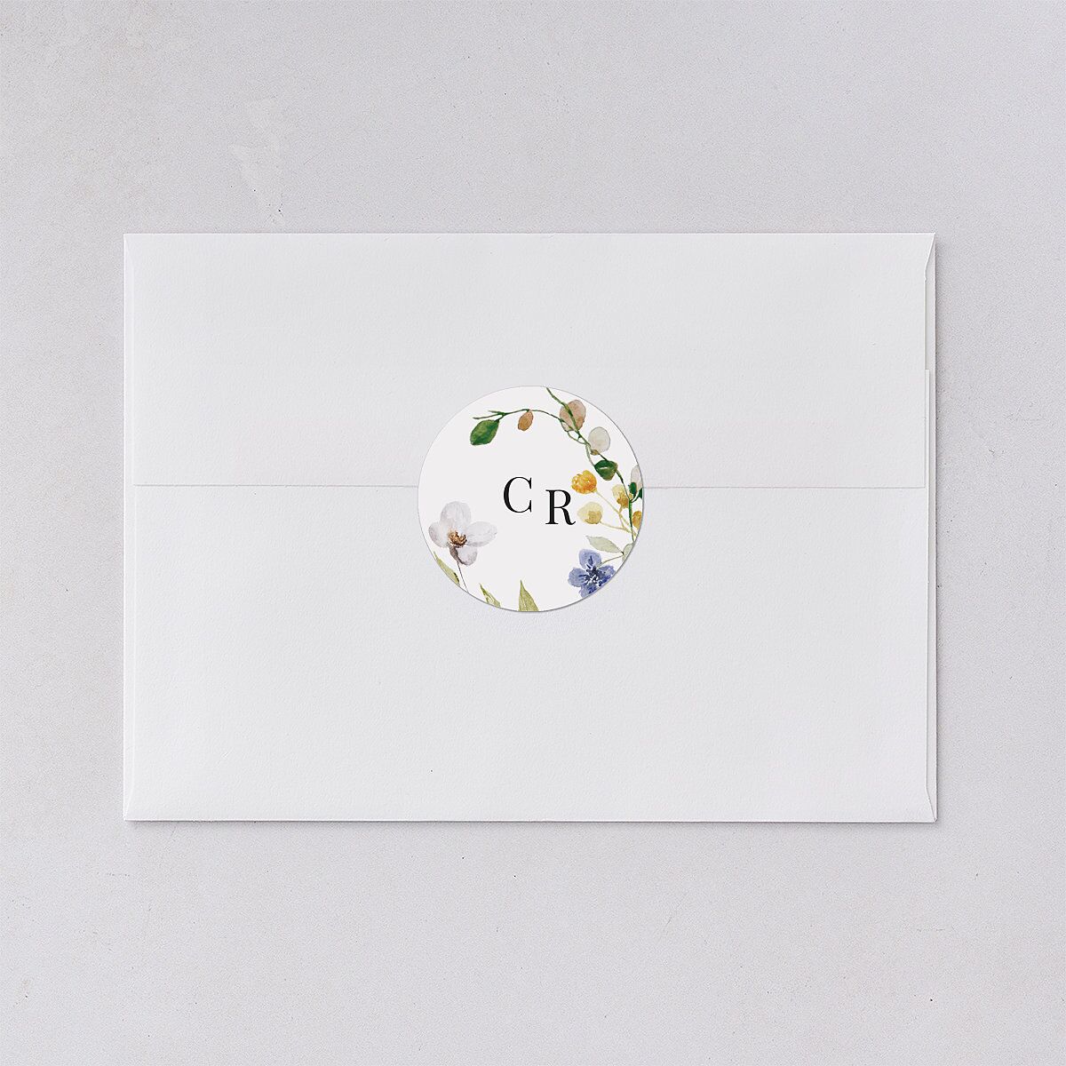 Delicate Wildflower Wedding Stickers Pure White Circle