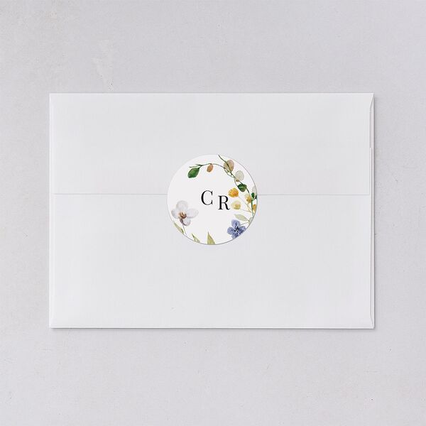 Delicate Wildflower Wedding Stickers Pure White Circle