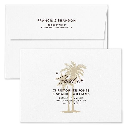 Retro Tropical Destination Wedding Invitation Envelopes White Champagne Return Address Standard Signature