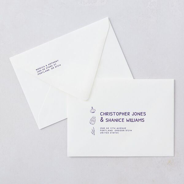 Hand Drawn Recipe Save The Date Card Euro Envelopes White Sapphire Both Recipient and Return Addresses Luxe Signature