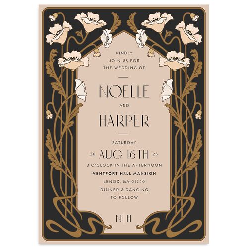 Vintage Nouveau Floral Wedding Invitations Licorice Signature Blank No Standard