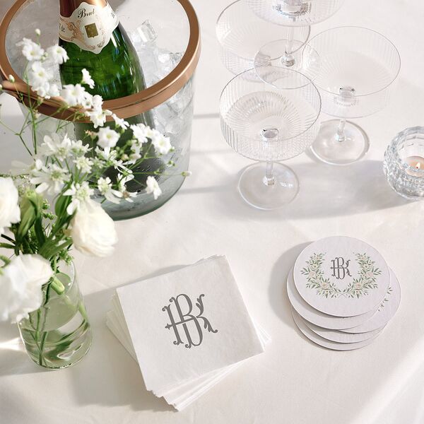 Luxury Floral Monogram Wedding Day Coasters Cotton Cardboard Circle