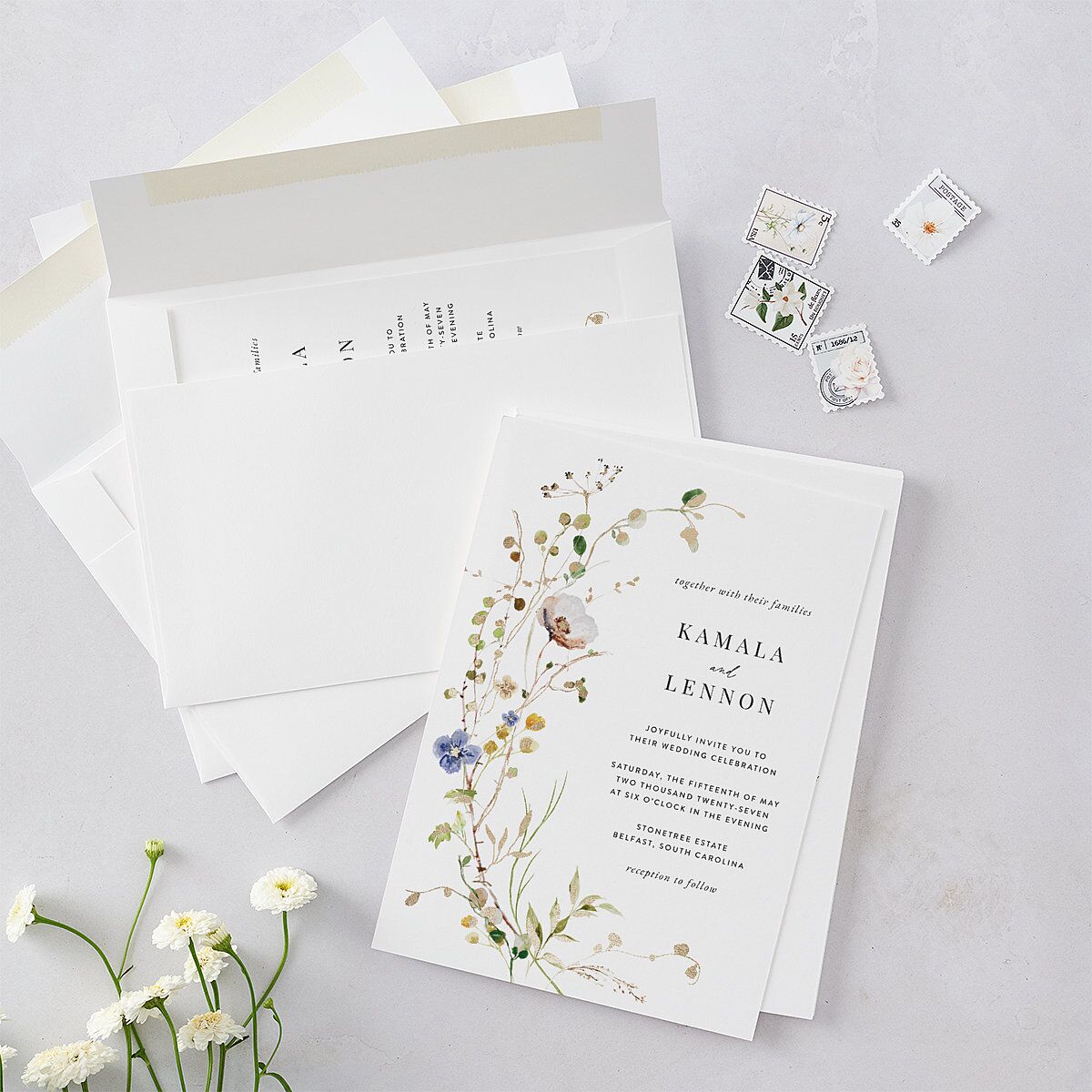 Glistening Wildflower Wedding Invitations — view 4