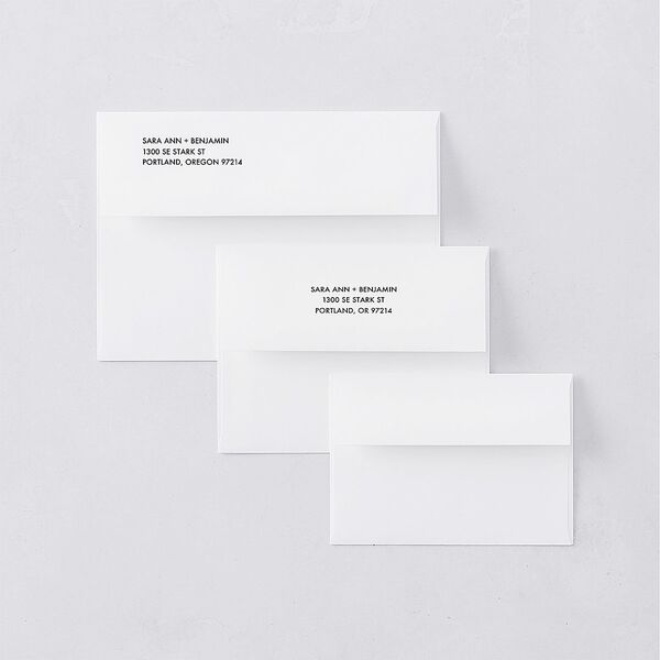 Cinematic Love Story Save the Date Petite Card Envelopes Pure White White Both Recipient and Return Addresses Signature Standard