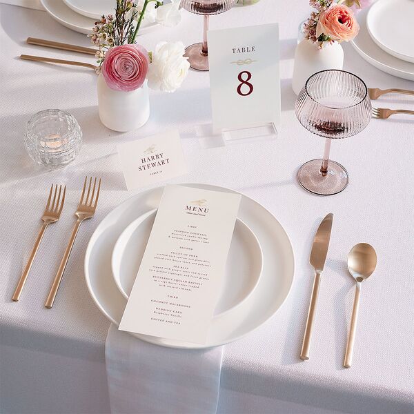 Elegant Lighthouse Foil Place Cards Gold Maroon Signature