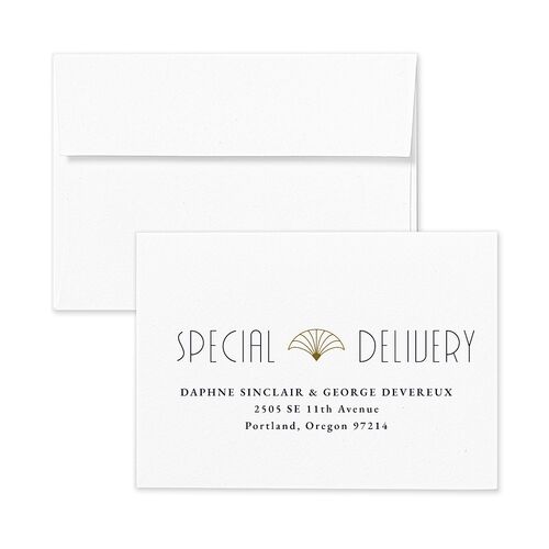 Gatsby Deco Arch Response Card Envelopes Blue Dark Navy Return Address Signature Standard