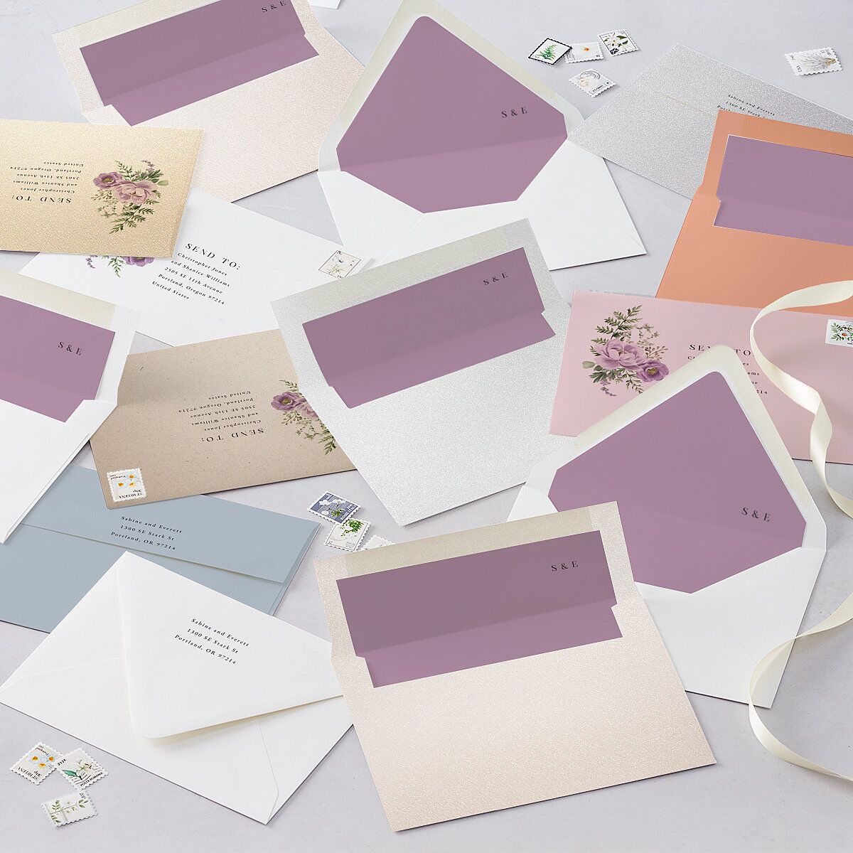 Floral Fern Frame Save the Date Cards Purple Petal Signature smooth Blank No Standard